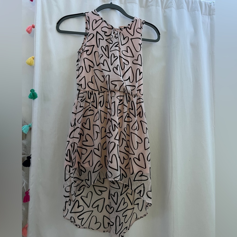 H&M kids half long half short pink dress with black hearts